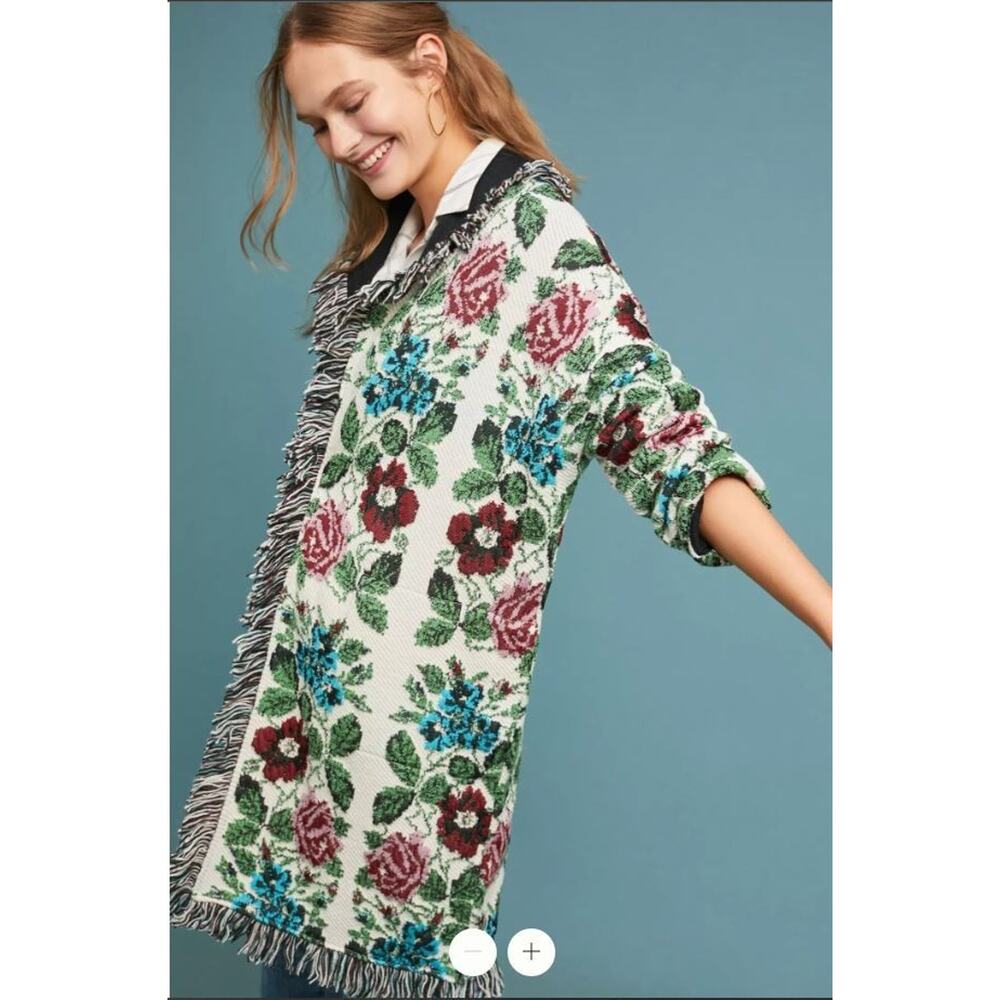 Anthropologie Aldomartins Floral Intarsia Cardigan XS Boho Art Knit Sweater